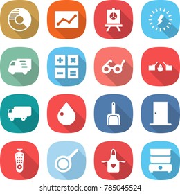 flat vector icon set - circle diagram vector, statistics, presentation, lightning, delivery, calculator, pacemaker, drawbridge, shipping, drop, scoop, door, remote control, pan, apron, double boiler