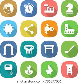 flat vector icon set - circle diagram vector, alarm clock, cashbox, chess horse, chip, molecule, satellite, mansion, arch, antique column, stool, ladle, mixer, fire, hive