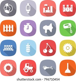 flat vector icon set - circle diagram vector, smart watch, city, palace, fence, stopwatch, loudspeaker, mixer, spices, spike, cherry, flower, sun, tractor, blower, plunger