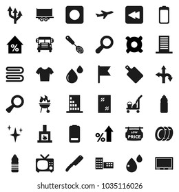 Flat vector icon set - cleaner trolley vector, towel, shining, window cleaning, plates, skimmer, knife, cutting board, bbq, school building, bus, flag, percent growth, any currency, t shirt, route