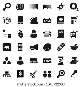 Flat vector icon set - cleaner trolley vector, water closet, cookbook, plates, pasta, potato, annual report, sand clock, hierarchy, hoop, oxygen, Railway carriage, support, cargo search, barcode