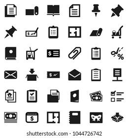 Flat vector icon set - cleaner trolley vector, book, copybook, clipboard, paper pin, document, exam, check, receipt, dollar calendar, fitness mat, money, thumbtack, mail, network, attachment, plan