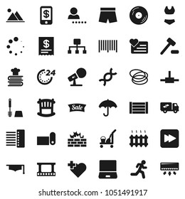 Flat vector icon set - cleaner trolley vector, toilet brush, cookbook, graduate hat, shorts, swimsuite, fitness mat, heart monitor, cross, hoop, run, wood box, umbrella, film frame, disk, microphone