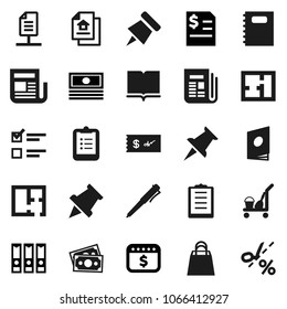 Flat vector icon set - cleaner trolley vector, book, copybook, pen, clipboard, paper pin, exam, cash, annual report, binder, dollar calendar, money, newspaper, thumbtack, network document, plan