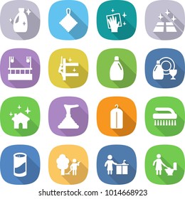 flat vector icon set - cleanser vector, rag, wiping, clean floor, skysrcapers cleaning, skyscrapers, dish, house, plunger, dry wash, brush, powder, garden, kitchen, toilet