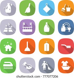 flat vector icon set - cleanser vector, broom, rag, bucket and, clean floor, skysrcapers cleaning, dish, house, plunger, dry wash, brush, wiping, brooming, handle washing