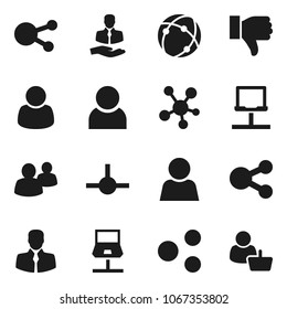 Flat vector icon set - client vector, social media, group, finger down, connect, connection, notebook network, share, user, customer