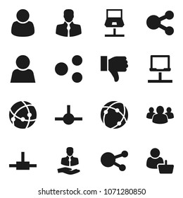 Flat vector icon set - client vector, social media, group, finger down, connect, connection, notebook network, share, user, customer