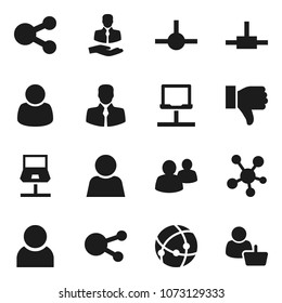 Flat vector icon set - client vector, social media, group, finger down, connect, connection, notebook network, share, user, customer