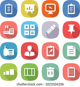 flat vector icon set - clipboard vector, presentation, monitor arrow, store, calculator, pencil, pin, phone, client, pen, document, sorting, window, trash bin, list