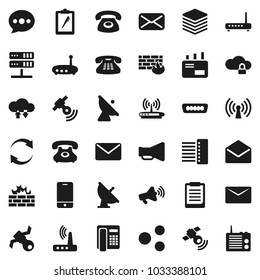 Flat vector icon set - clipboard vector, satellite, phone, antenna, satellitie, loudspeaker, mobile, classic, mail, hdmi, network server, cloud lock, exchange, big data, firewall, hub, router, share
