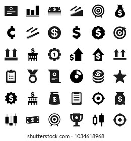 Flat vector icon set - clipboard vector, award cup, certificate, graph, pie, japanese candle, money bag, dollar growth, bank building, target, medal, cent sign, stairways run, top, favorites, coin