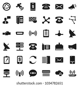 Flat vector icon set - clipboard vector, phone, satellite antenna, satellitie, loudspeaker, internet, mobile, speaking man, classic, mail, hdmi, connect, network, server, cloud lock, firewall, hub