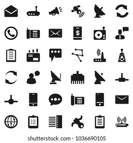 Flat vector icon set - clipboard vector, satellite, phone, antenna, radio, satellitie, internet, mobile, speaking man, mail, connect, network, hub, router, lan connector, message, refresh, tap pay