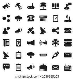 Flat vector icon set - clipboard vector, satellite, phone, antenna, satellitie, loudspeaker, speaking man, classic, mail, hdmi, server, network, cloud exchange, big data, hub, router, lan connector