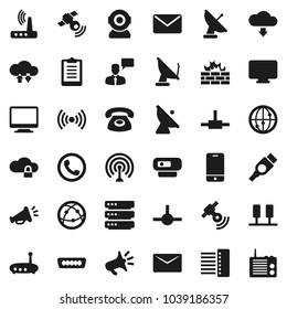 Flat vector icon set - clipboard vector, satellite antenna, satellitie, internet, mobile phone, speaking man, hdmi, connect, server, cloud lock, exchange, big data, firewall, hub, router, download