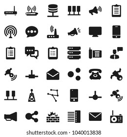 Flat vector icon set - clipboard vector, satellite, phone, antenna, satellitie, loudspeaker, mobile, dialog, speaking man, mail, connect, network, server, big data, firewall, hub, router, share