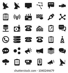 Flat vector icon set - clipboard vector, phone, satellite antenna, radio, loudspeaker, dialog, classic, hdmi, network, server, big data, firewall, lan connector, share, message, cloud download, mail