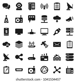 Flat vector icon set - clipboard vector, radio, antenna, satellitie, internet, dialog, hdmi, connect, network, server, cloud lock, big data, firewall, router, share, message, download, mail, tap pay