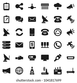Flat vector icon set - clipboard vector, phone, satellite antenna, satellitie, loudspeaker, internet, mobile, dialog, hdmi, connect, server, big data, hub, router, lan connector, share, refresh