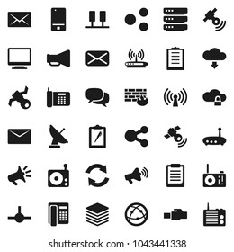 Flat vector icon set - clipboard vector, satellite, radio, satellitie, loudspeaker, internet, mobile phone, dialog, mail, connect, server, cloud lock, big data, firewall, router, lan connector