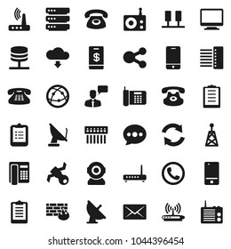 Flat vector icon set - clipboard vector, satellite, antenna, radio, internet, mobile phone, speaking man, classic, server, network, big data, firewall, hub, router, share, message, refresh, mail