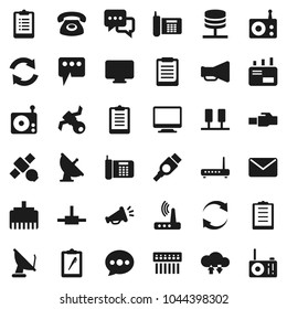 Flat vector icon set - clipboard vector, satellite, phone, antenna, radio, loudspeaker, dialog, hdmi, connect, server, network, cloud exchange, hub, router, lan connector, message, refresh, mail