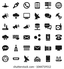 Flat vector icon set - clipboard vector, satellite antenna, radio, satellitie, loudspeaker, internet, mobile phone, dialog, classic, mail, hdmi, connect, network server, cloud exchange, firewall