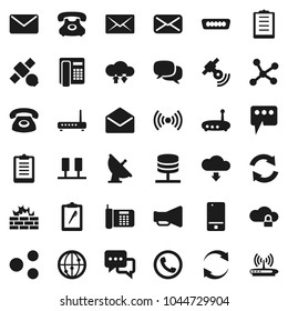 Flat vector icon set - clipboard vector, satellite, phone, antenna, satellitie, loudspeaker, internet, mobile, dialog, mail, hdmi, network, server, cloud lock, exchange, firewall, router, share