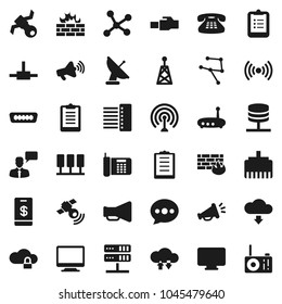 Flat vector icon set - clipboard vector, satellite, antenna, satellitie, loudspeaker, speaking man, classic phone, hdmi, connect, network, server, cloud lock, exchange, firewall, hub, router, radio