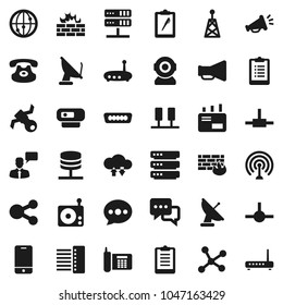 Flat vector icon set - clipboard vector, satellite, phone, radio, antenna, loudspeaker, internet, mobile, dialog, speaking man, classic, hdmi, connect, network, server, cloud exchange, big data, hub