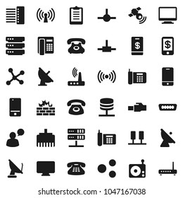 Flat vector icon set - clipboard vector, phone, satellite antenna, radio, satellitie, mobile, speaking man, classic, hdmi, connect, network, server, big data, firewall, hub, router, lan connector