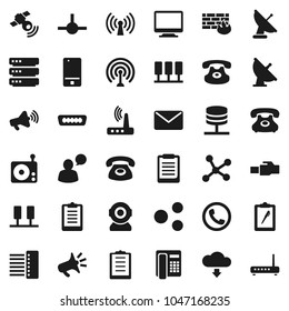 Flat vector icon set - clipboard vector, phone, satellite antenna, radio, satellitie, loudspeaker, mobile, speaking man, classic, hdmi, connect, network, server, big data, firewall, hub, router