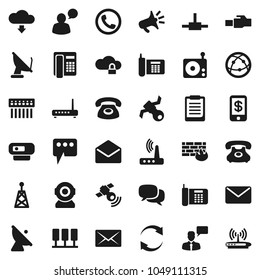 Flat vector icon set - clipboard vector, satellite, phone, antenna, radio, satellitie, internet, dialog, speaking man, mail, connect, server, cloud lock, firewall, hub, router, lan connector