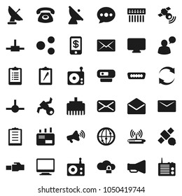 Flat vector icon set - clipboard vector, satellite, antenna, radio, satellitie, loudspeaker, internet, speaking man, mail, hdmi, connect, cloud lock, hub, lan connector, share, message, refresh