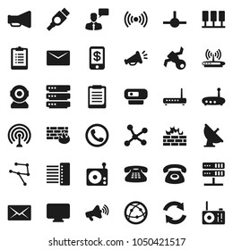 Flat vector icon set - clipboard vector, satellite, antenna, radio, loudspeaker, internet, speaking man, classic phone, hdmi, connect, network, server, big data, firewall, hub, router, refresh, mail