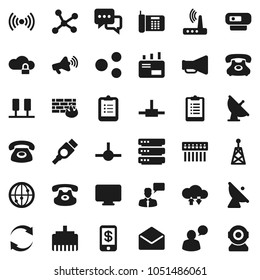 Flat vector icon set - clipboard vector, phone, satellite antenna, loudspeaker, internet, dialog, speaking man, classic, mail, hdmi, connect, network, server, cloud lock, exchange, big data, hub