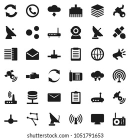 Flat vector icon set - clipboard vector, satellite, antenna, satellitie, internet, mail, connect, network, server, cloud exchange, big data, hub, router, lan connector, share, refresh, download