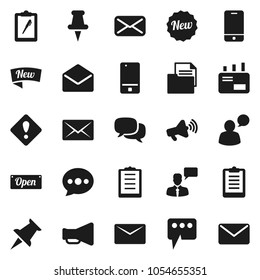 Flat vector icon set - clipboard vector, document, loudspeaker, mobile phone, dialog, speaking man, thumbtack, mail, message, attention sign, new, open
