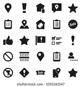 Flat vector icon set - clipboard vector, exam, prohibition sign, no alcohol, map pin, attention, traking, finger up, favorites, login, smart home, sale, star
