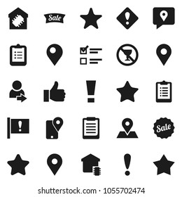 Flat vector icon set - clipboard vector, exam, no alcohol sign, map pin, attention, traking, finger up, favorites, login, smart home, star, sale