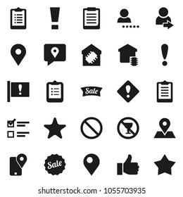 Flat vector icon set - clipboard vector, exam, prohibition sign, no alcohol, map pin, attention, traking, finger up, favorites, login, smart home, sale, star