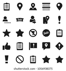 Flat vector icon set - clipboard vector, exam, prohibition sign, no alcohol, map pin, attention, traking, finger up, favorites, login, star, sale