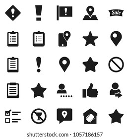 Flat vector icon set - clipboard vector, exam, prohibition sign, no alcohol, map pin, attention, traking, finger up, favorites, login, smart home, star, sale