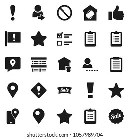 Flat vector icon set - clipboard vector, exam, prohibition sign, attention, traking, finger up, favorites, login, pin, smart home, star, sale