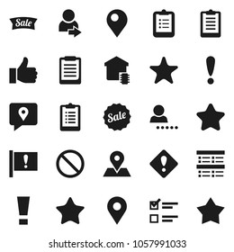 Flat vector icon set - clipboard vector, exam, prohibition sign, map pin, attention, traking, finger up, favorites, login, smart home, star, sale