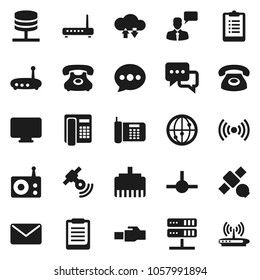 Flat vector icon set - clipboard vector, satellite, phone, radio, satellitie, internet, dialog, speaking man, connect, network server, cloud exchange, router, lan connector, message, wireless, mail