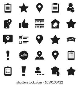 Flat vector icon set - clipboard vector, exam, map pin, attention, traking, finger up, favorites, login, sign, smart home, star, sale
