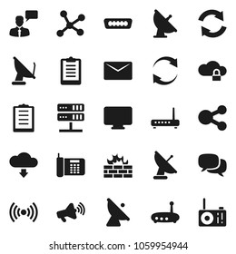 Flat vector icon set - clipboard vector, satellite antenna, loudspeaker, dialog, speaking man, hdmi, network, server, cloud lock, firewall, router, share, refresh, download, mail, wireless, monitor