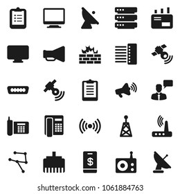 Flat vector icon set - clipboard vector, phone, satellite antenna, radio, satellitie, loudspeaker, speaking man, hdmi, network, big data, firewall, hub, router, lan connector, wireless, mail